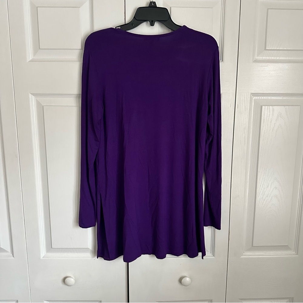 Eileen Fisher Shirt Womens XS Purple Long Sleeve Tunic Stretch Knit Lagenlook - Picture 2 of 9